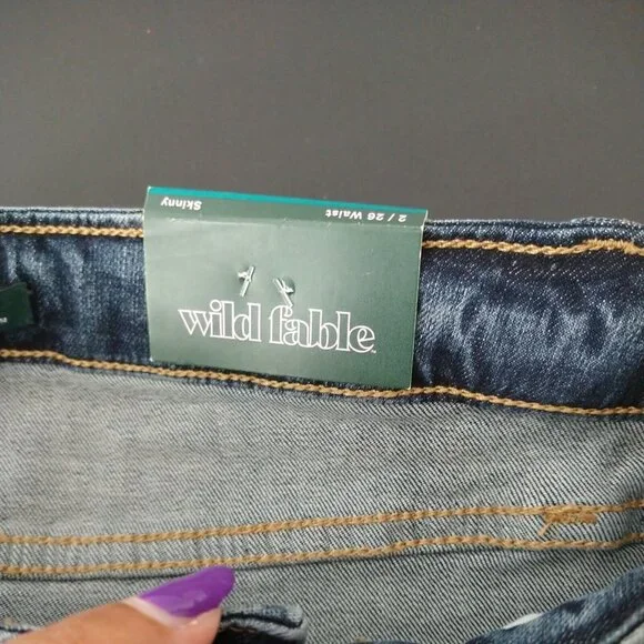 Wild Fable Highest Rise Skinny Ripped Jeans Women Size 2  26 Dark Wash Distress - Picture 8 of 10